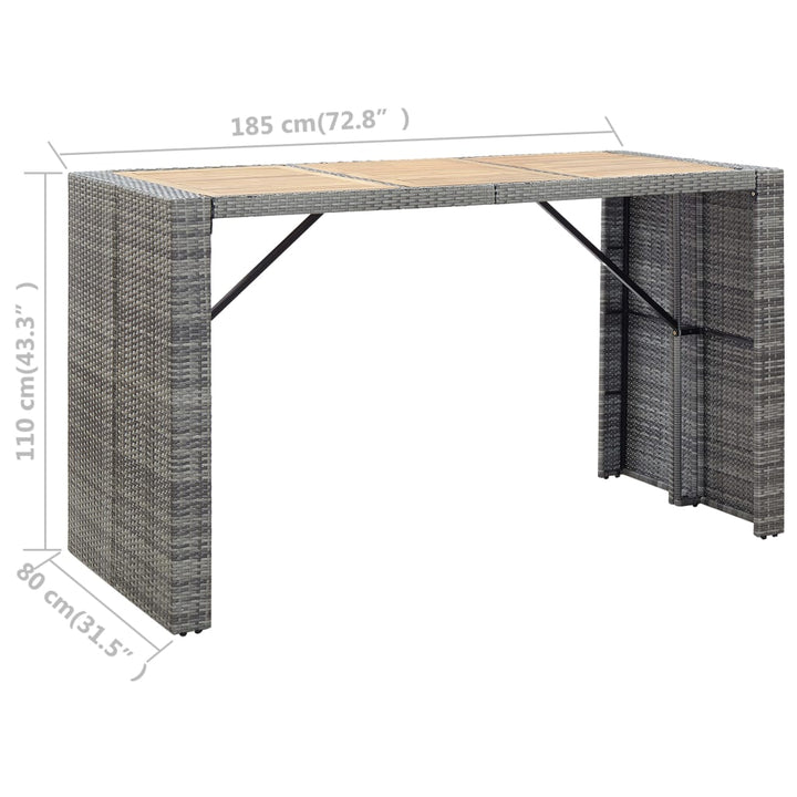 7-delige Tuinbarset met kussens poly rattan grijs