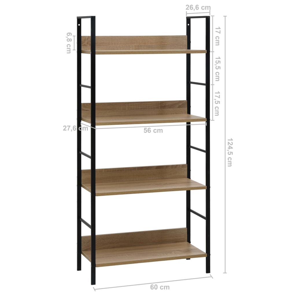 Boekenkast 4 schappen 60x27,6x124,5 cm spaanplaat eikenkleurig