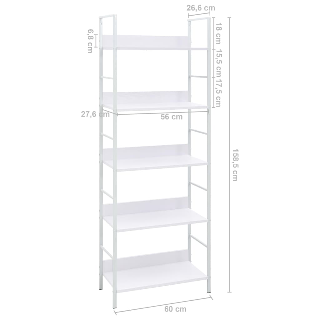 Boekenkast 5 schappen 60x27,6x158,5 cm spaanplaat wit