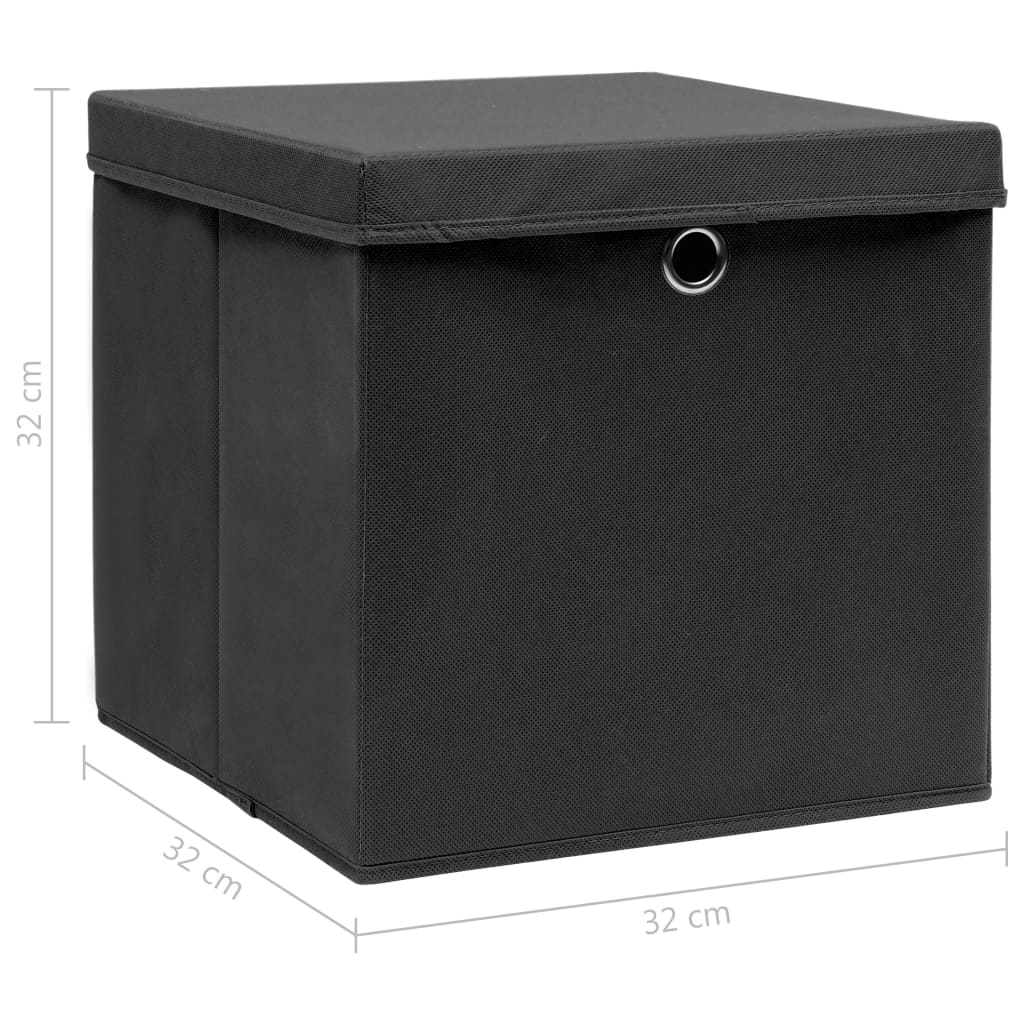 Opbergboxen met deksel 4 st 32x32x32 cm stof zwart