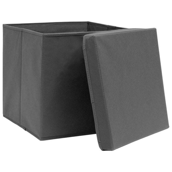 Opbergboxen met deksel 4 st 32x32x32 cm stof grijs