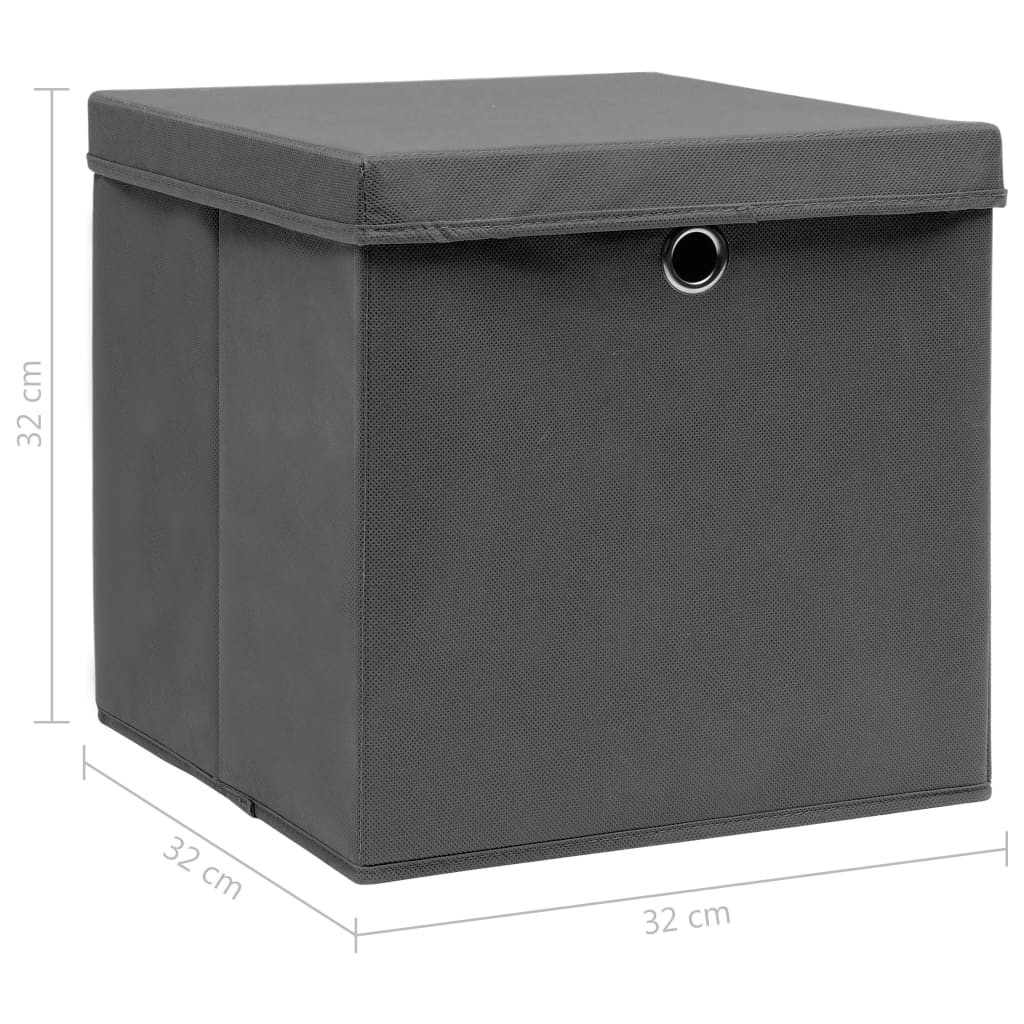 Opbergboxen met deksel 4 st 32x32x32 cm stof grijs