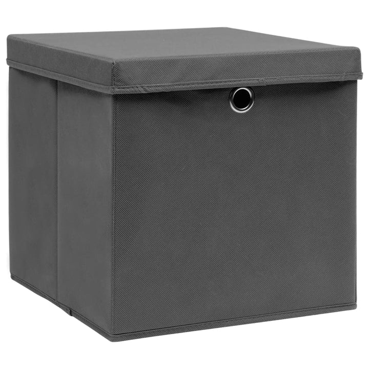 Opbergboxen met deksel 10 st 32x32x32 cm stof grijs