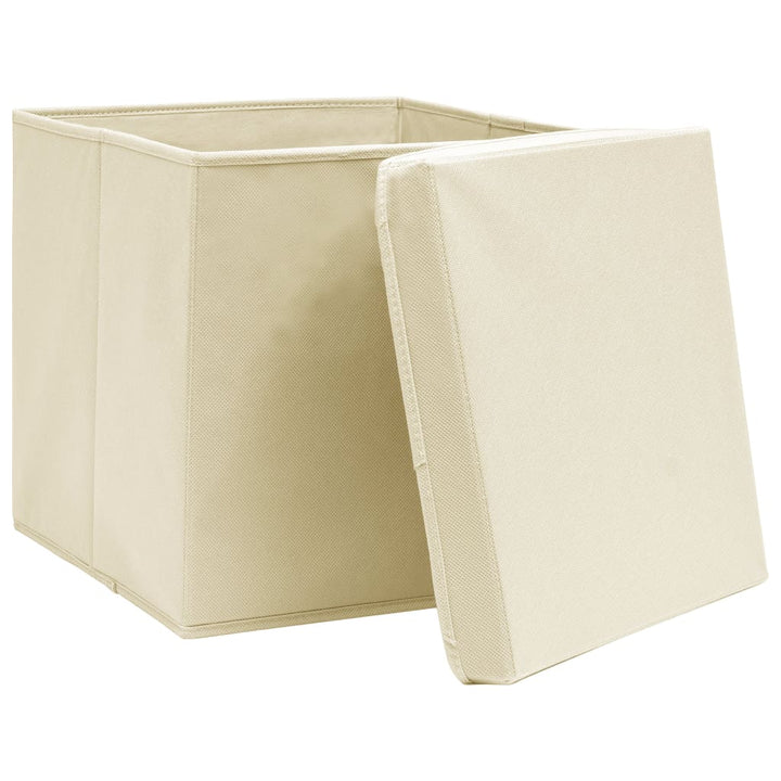 Opbergboxen met deksel 4 st 32x32x32 cm stof crèmekleurig