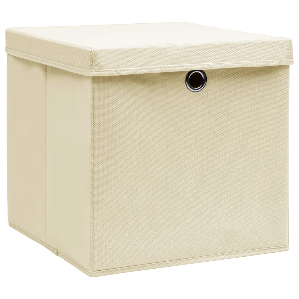 Opbergboxen met deksel 10 st 32x32x32 cm stof crème