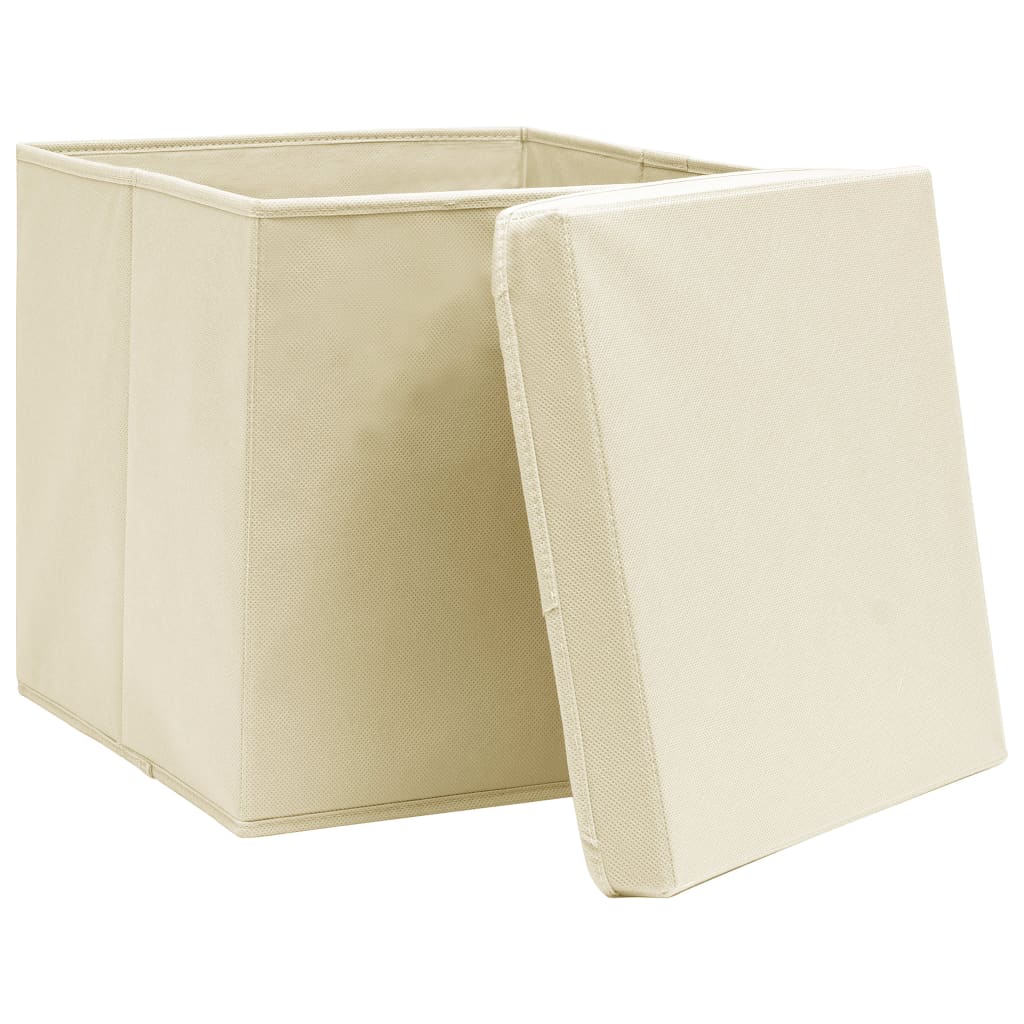 Opbergboxen met deksel 10 st 32x32x32 cm stof crème