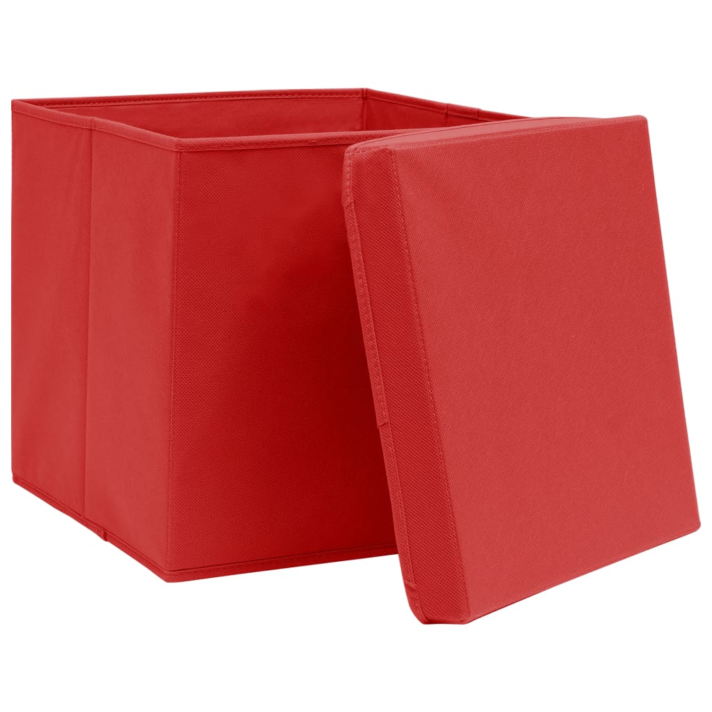 Opbergboxen met deksels 4 st 32x32x32 cm stof rood