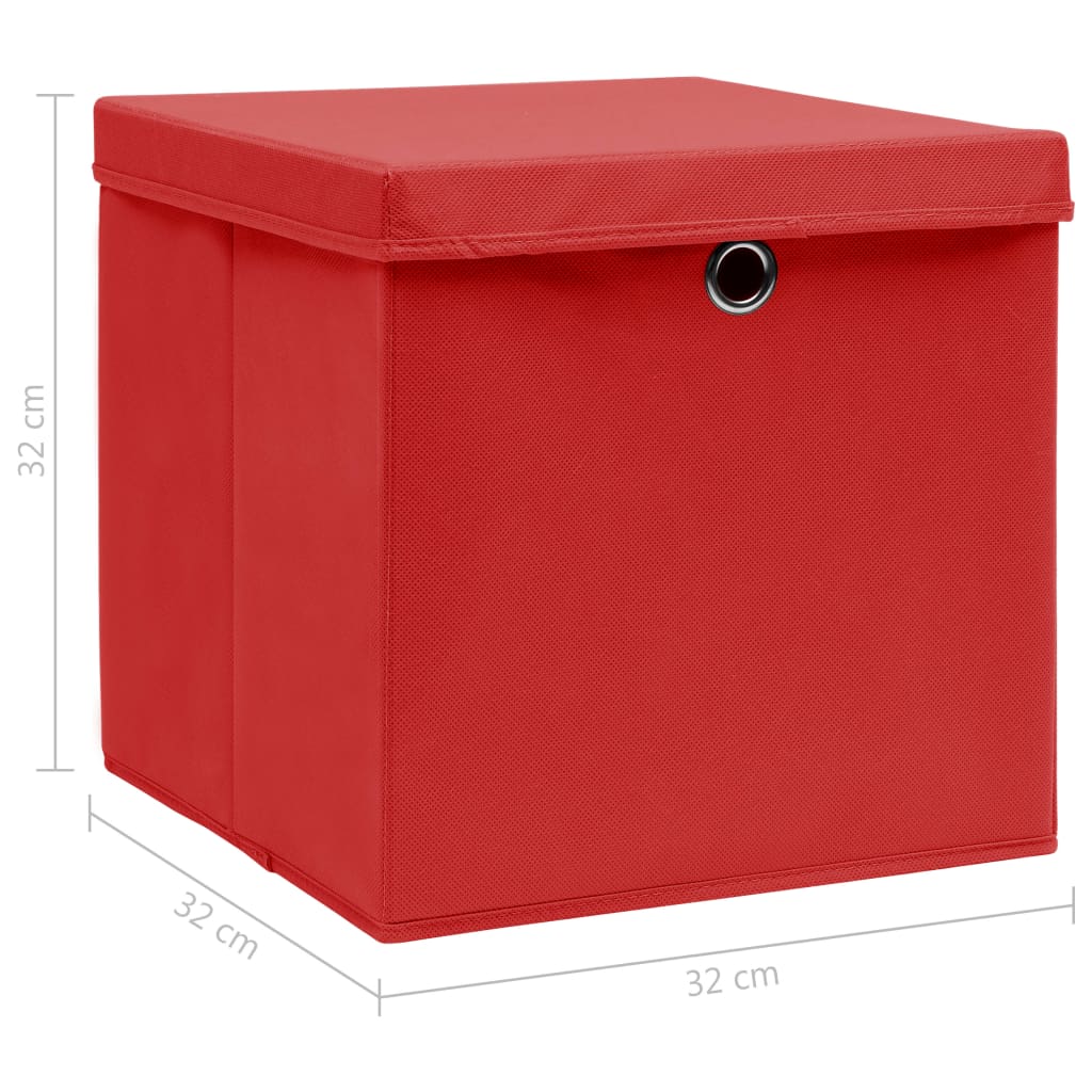 Opbergboxen met deksels 4 st 32x32x32 cm stof rood