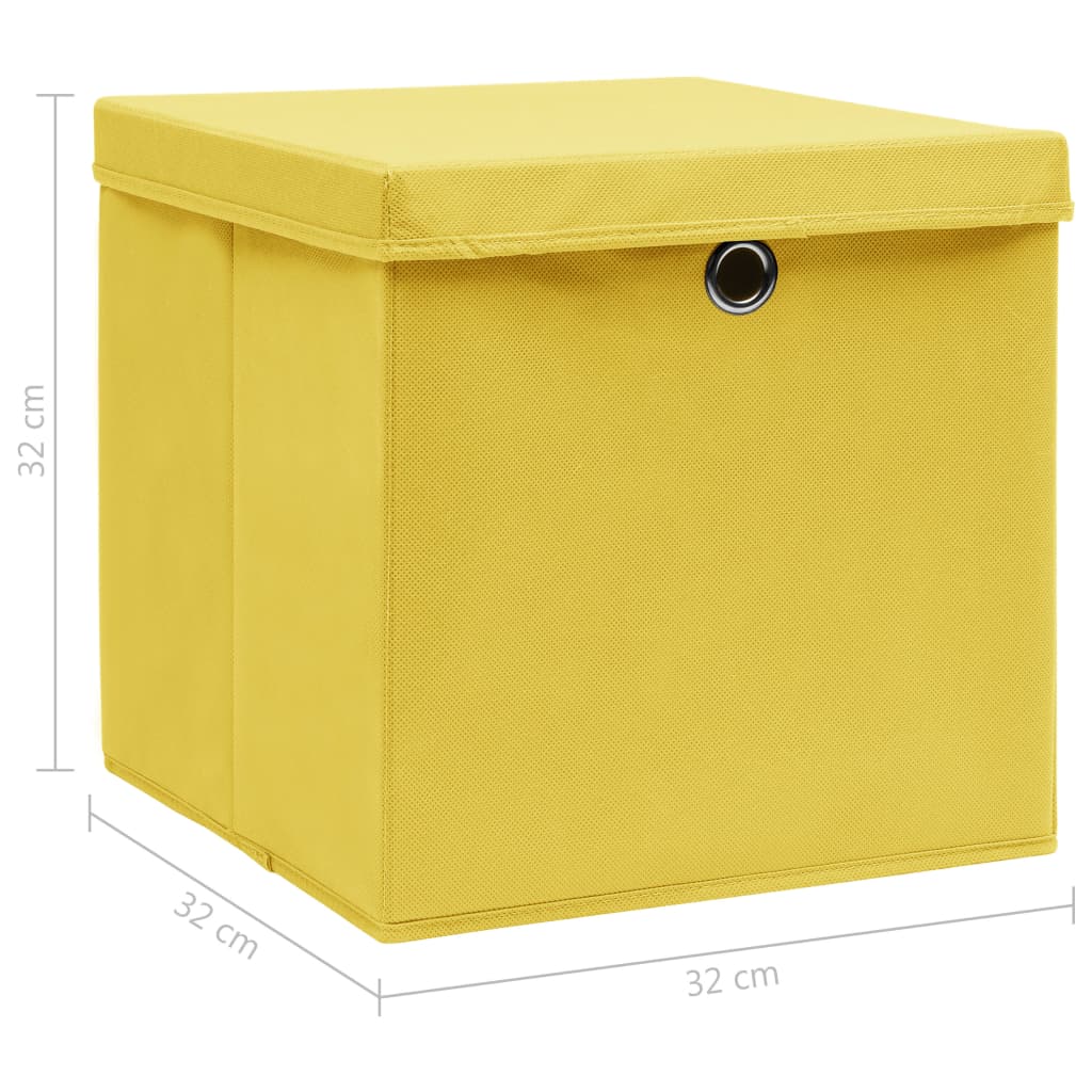 Opbergboxen met deksels 4 st 32x32x32 cm stof geel