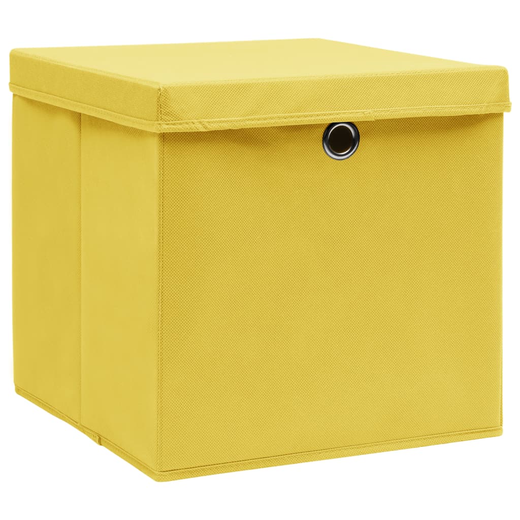 Opbergboxen met deksels 10 st 32x32x32 cm stof geel