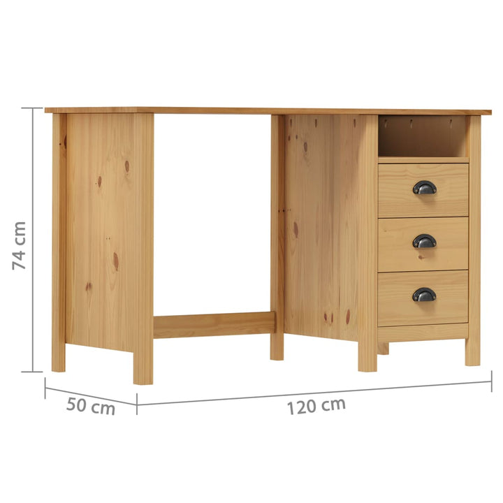 Bureau Hill Range met 3 lades 120x50x74 cm massief grenenhout