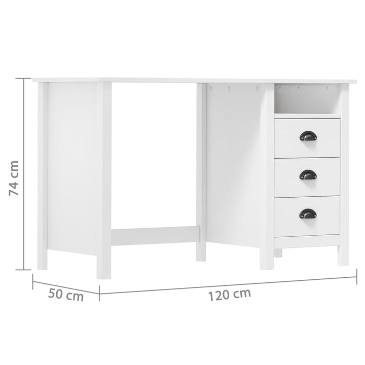 Bureau Hill Range met 3 lades 120x50x74 cm massief grenenhout