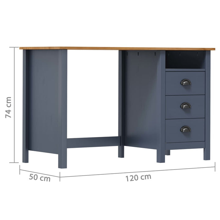 Bureau Hill Range met 3 lades 120x50x74 cm grenenhout grijs