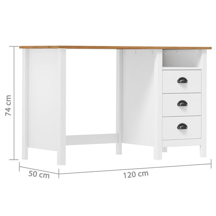 Bureau Hill Range met 3 lades 120x50x74 cm massief grenenhout