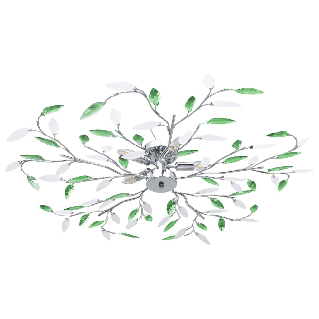 Plafondlamp met acryl kristallen bladarmen voor 5xE14 groen