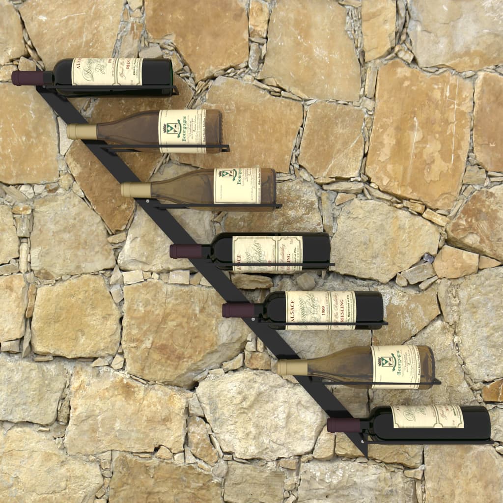 Wijnrek voor 7 flessen wandmontage metaal zwart