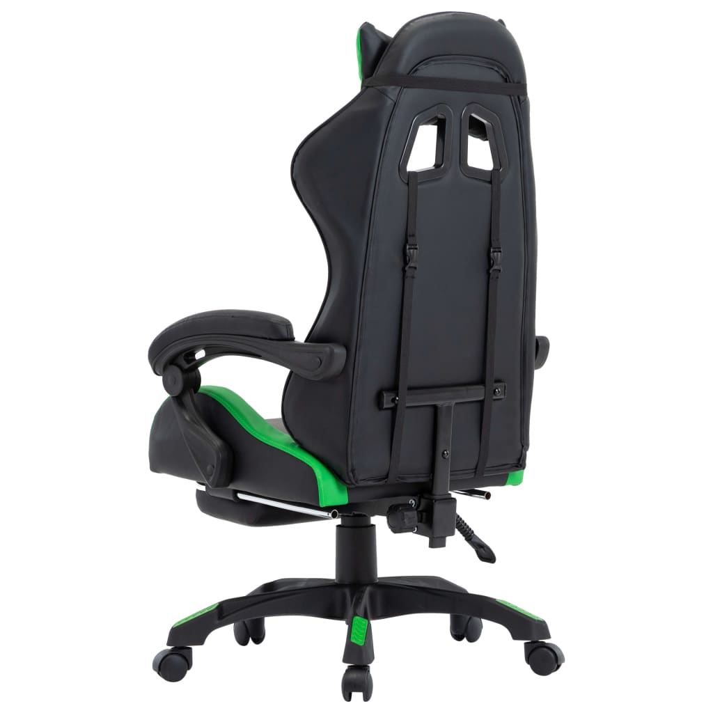 Racestoel met voetensteun kunstleer groen en zwart