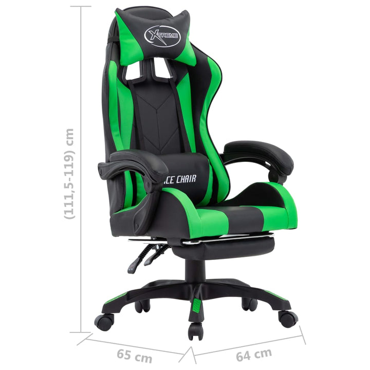 Racestoel met voetensteun kunstleer groen en zwart
