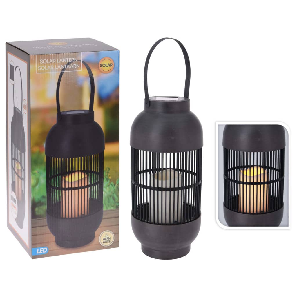 ProGarden Lantaarn met kaars solar LED rattan zwart