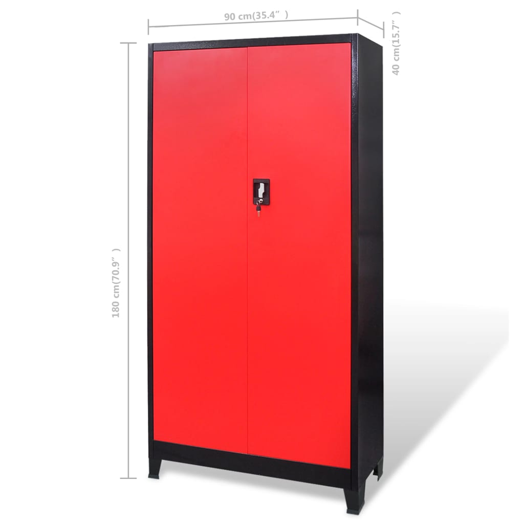 Gereedschapskast met kist 90x40x180 cm staal rood en zwart