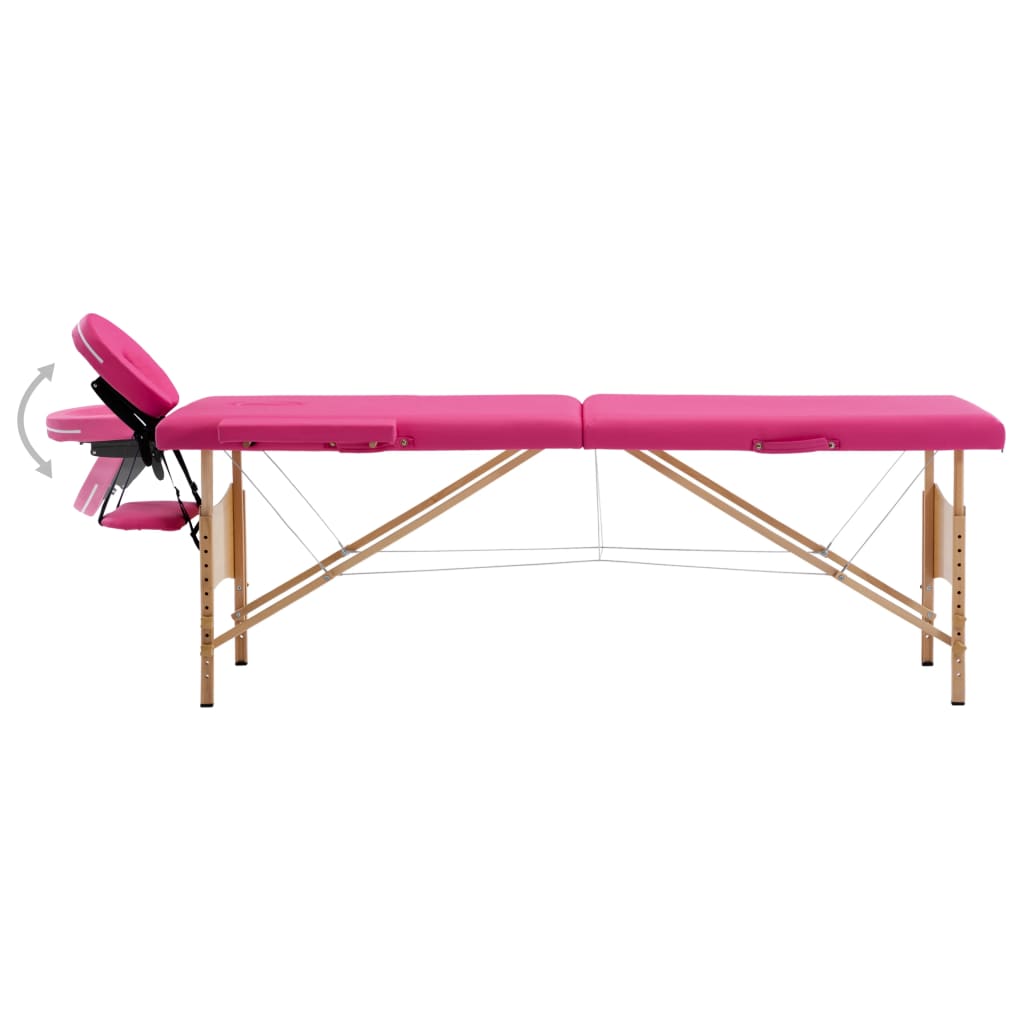 Massagetafel inklapbaar 2 zones hout roze