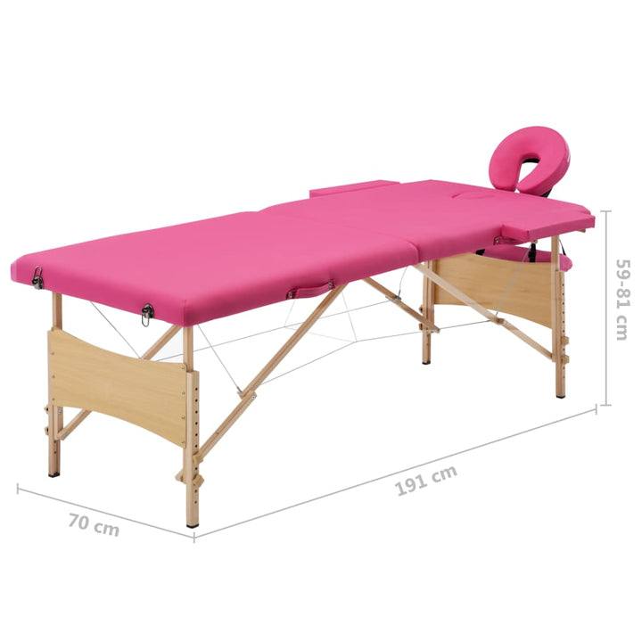 Massagetafel inklapbaar 2 zones hout roze