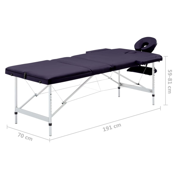 Massagetafel inklapbaar 3 zones aluminum paars