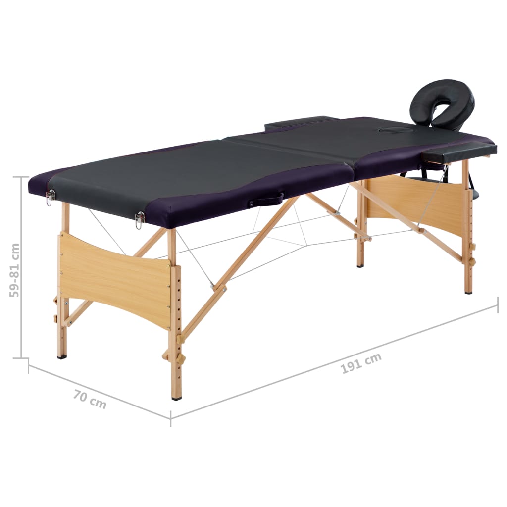 Massagetafel inklapbaar 2 zones hout zwart