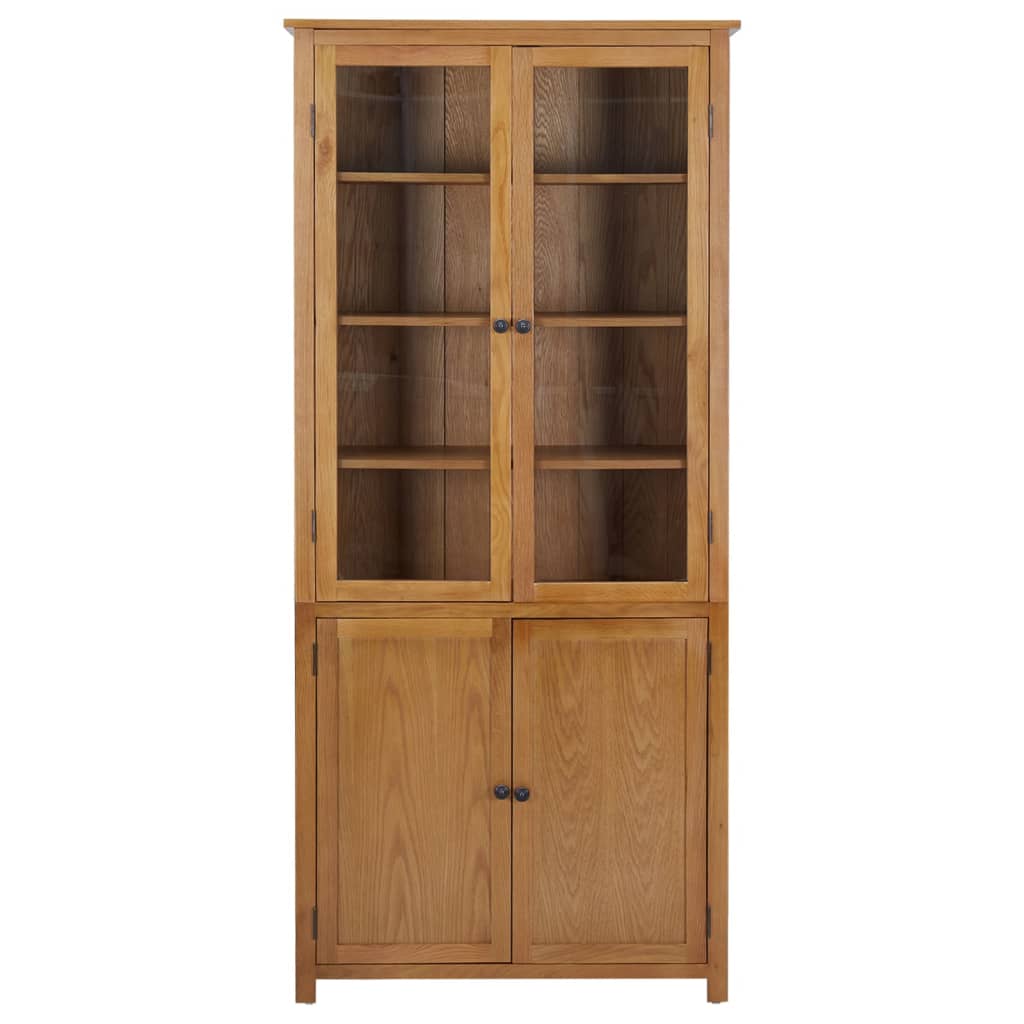 Boekenkast met 4 deuren 90x35x200 cm massief eikenhout en glas