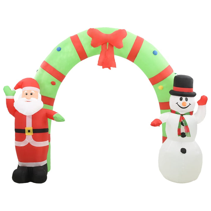 Kerstboog kerstman en sneeuwpop opblaasbaar LED 223 cm