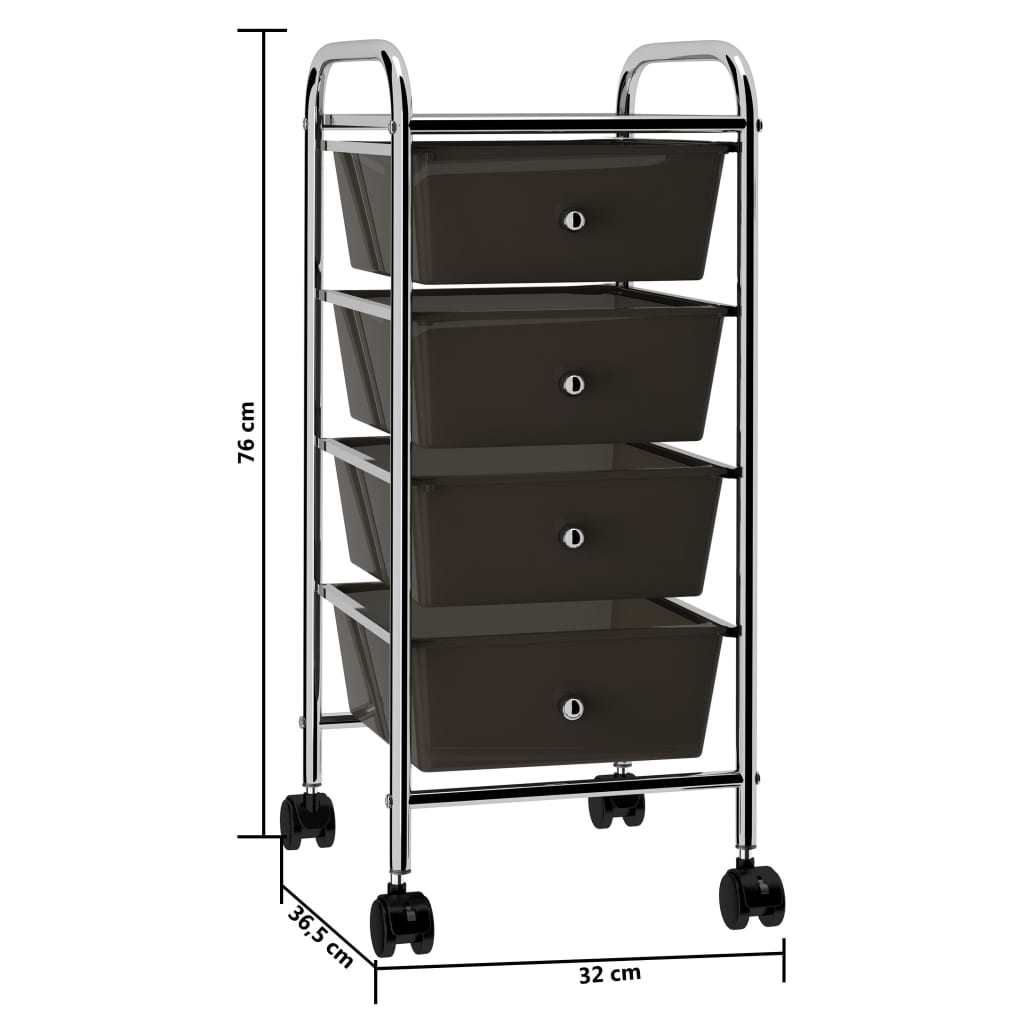 Opbergtrolley met 4 lades mobiel kunststof zwart