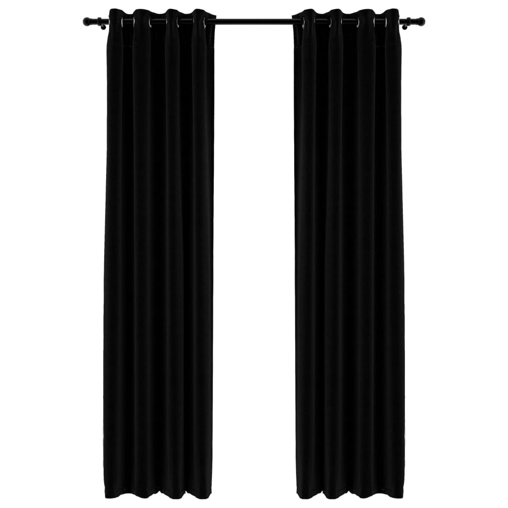 Gordijnen linnen-look verduisterend ogen 2 st 140x245 cm zwart