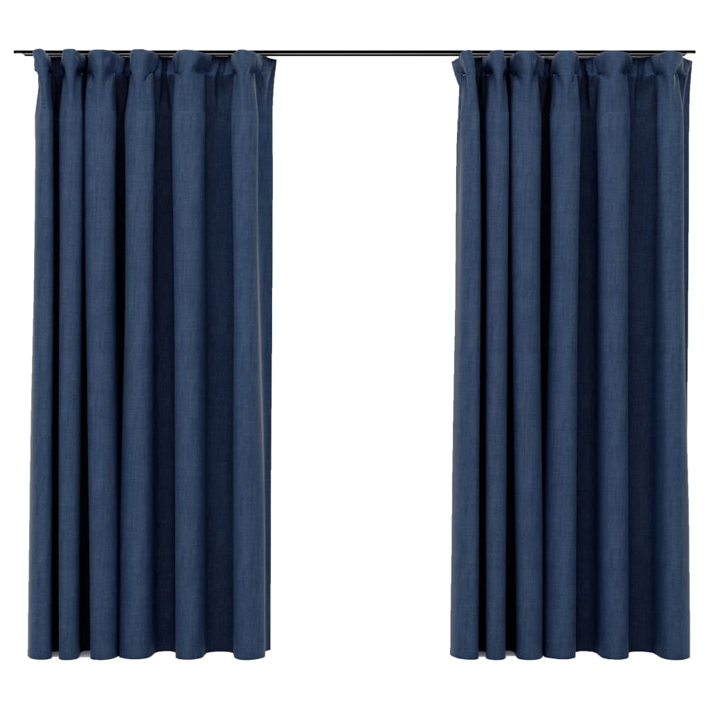 Gordijnen linnen-look verduisterend haken 2 st 140x175 cm blauw