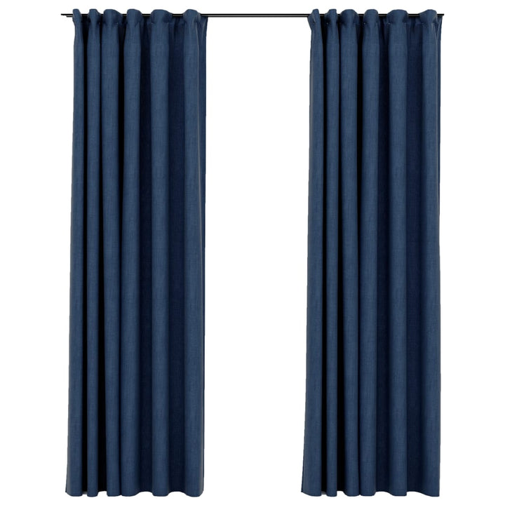 Gordijnen linnen-look verduisterend haken 2 st 140x245 cm blauw
