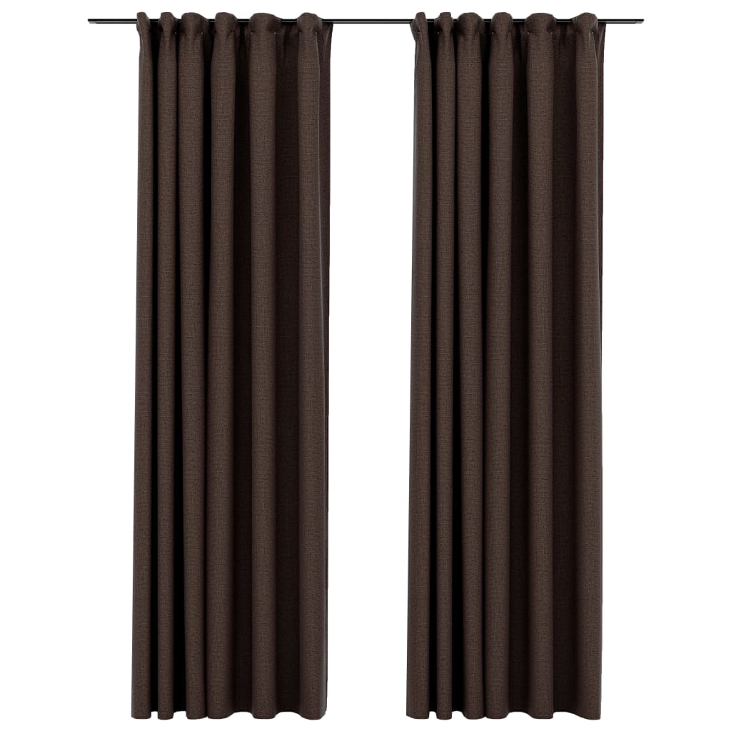 Gordijnen linnen-look verduisterend haken 2 st 140x225 cm taupe