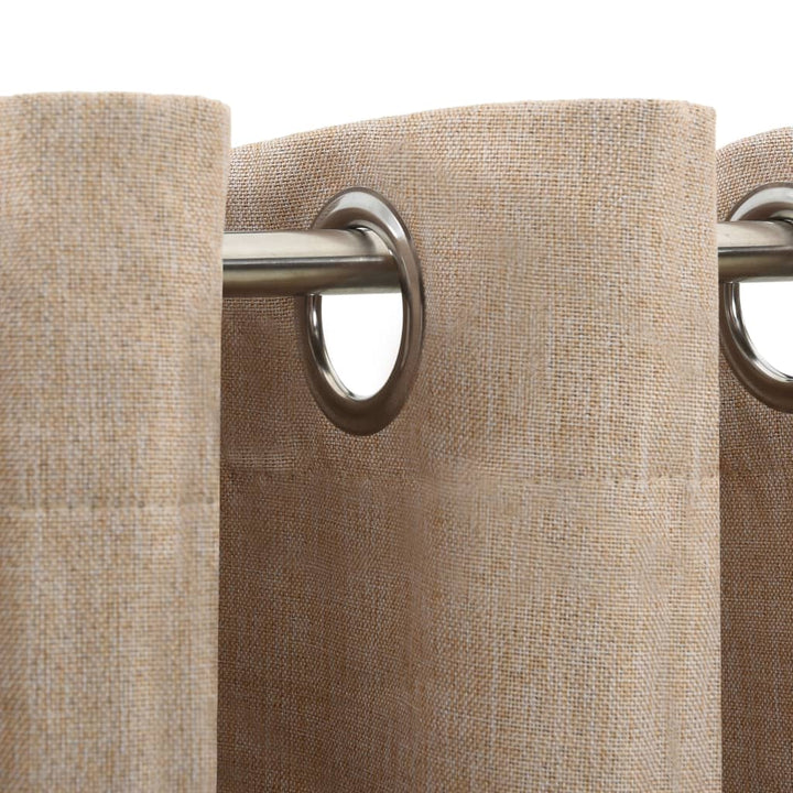 Gordijnen linnenlook verduisterend ogen 2 st 140x225 cm beige