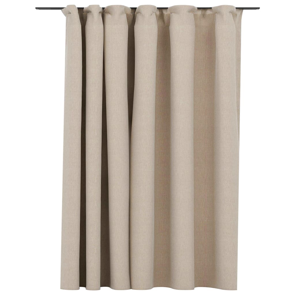 Gordijn linnen-look verduisterend met haken 290x245 cm beige