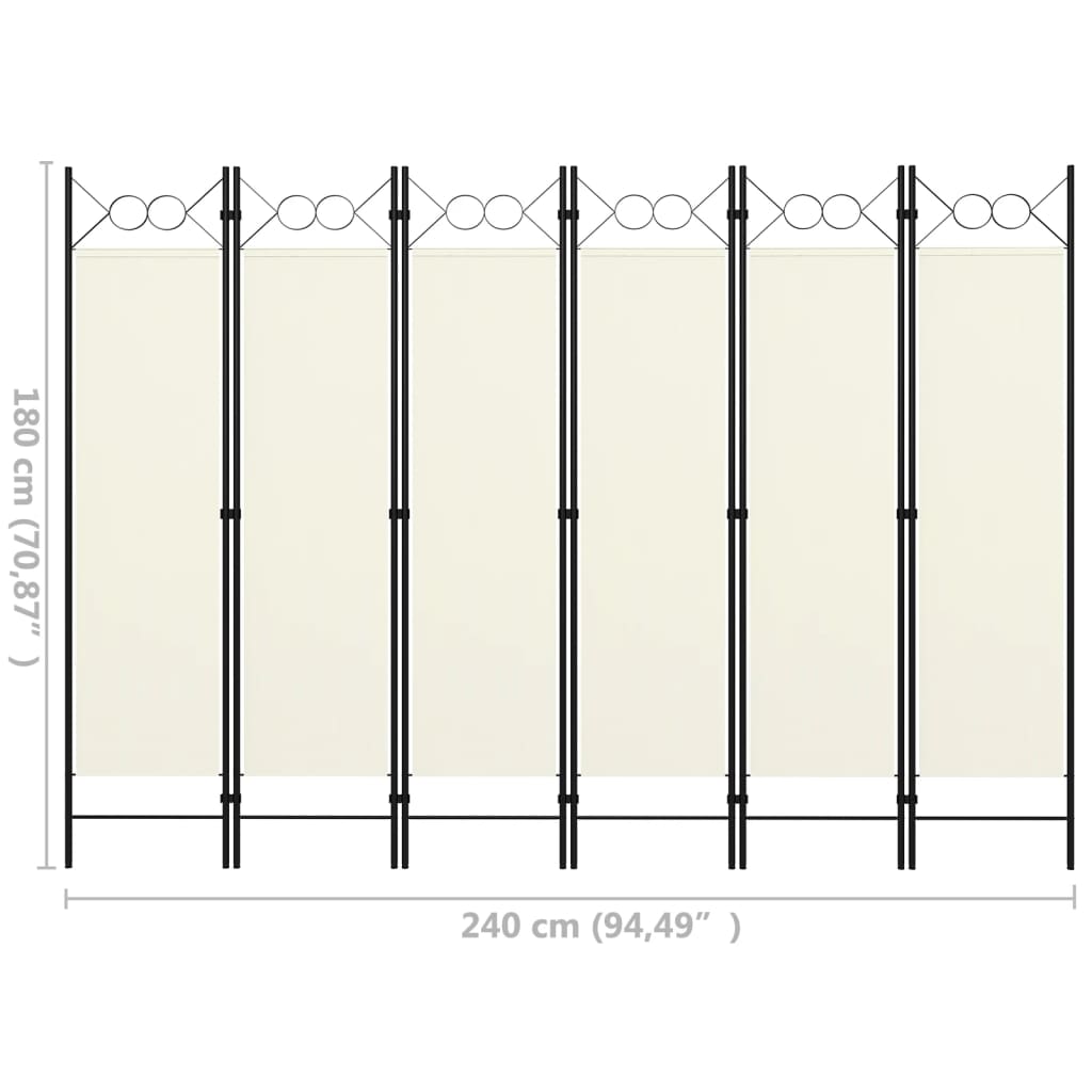 Kamerscherm met 6 panelen 240x180 cm crèmewit