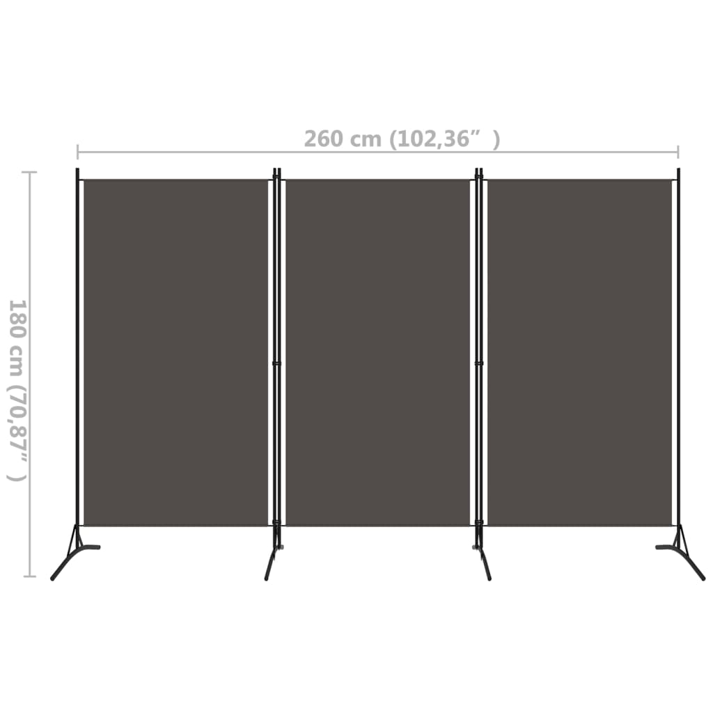 Kamerscherm met 3 panelen 260x180 cm antraciet