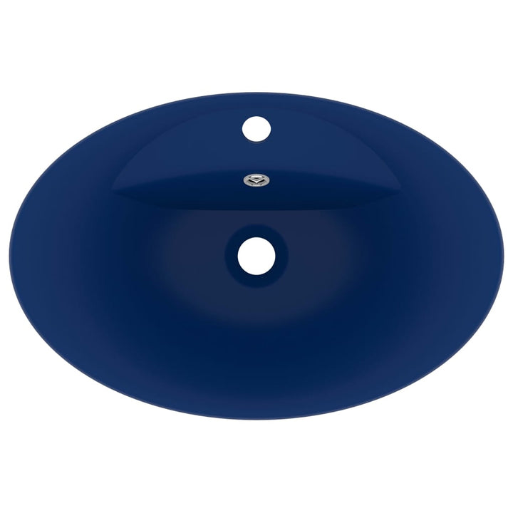 Wastafel met overloop ovaal 58,5x39 cm keramiek mat donkerblauw