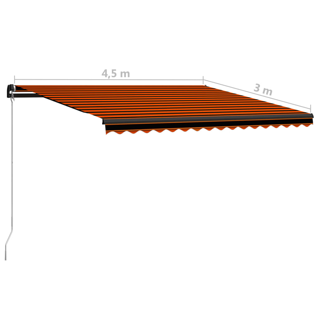 Luifel handmatig uittrekbaar met LED 450x300 cm oranje en bruin