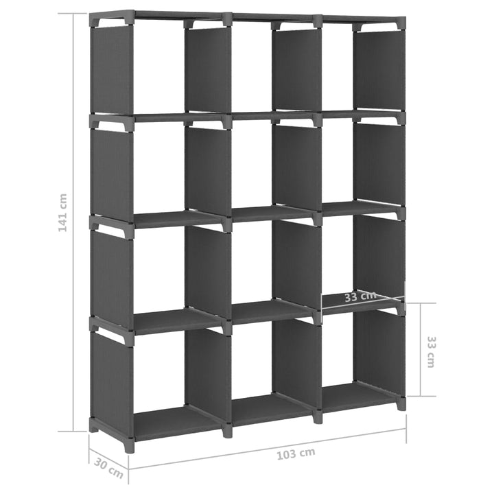 Kast met 12 vakken 103x30x141 cm stof grijs