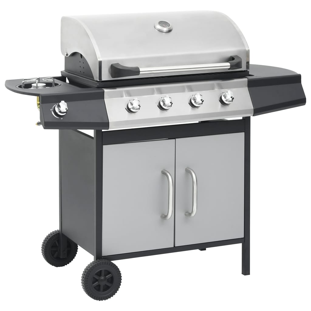 Gasbarbecue 4+1 kookzone zwart en zilverkleurig