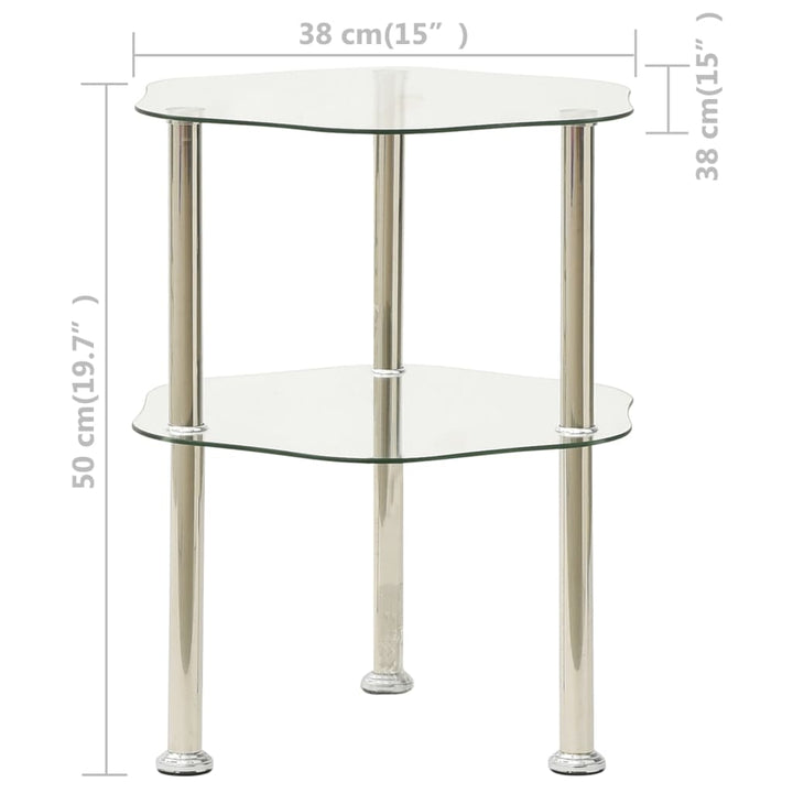 Bijzettafel 2-laags 38x38x50 cm gehard glas transparant