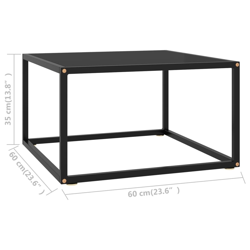 Salontafel met zwart glas 60x60x35 cm zwart