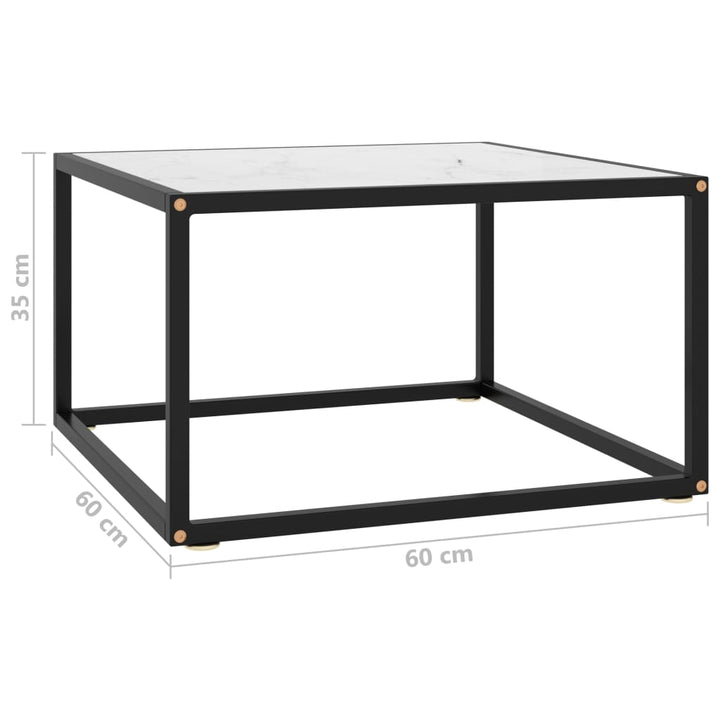 Theetafel met wit marmerglas 60x60x35 cm zwart