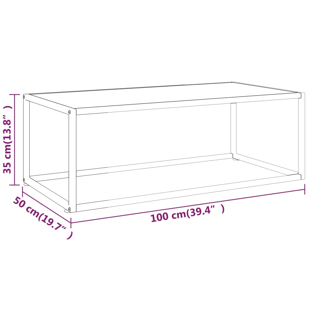 Salontafel met wit marmerglas 100x50x35 cm zwart