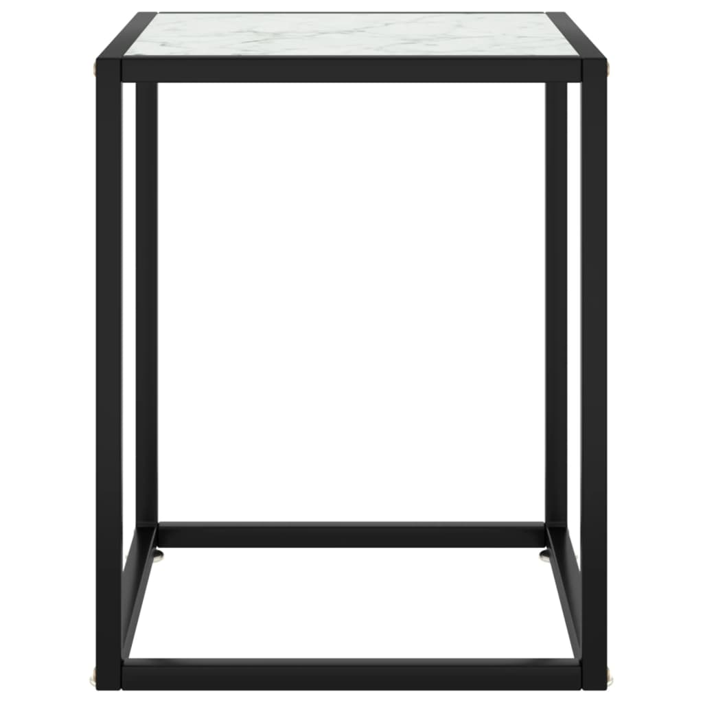 Salontafel met wit marmerglas 40x40x50 cm zwart