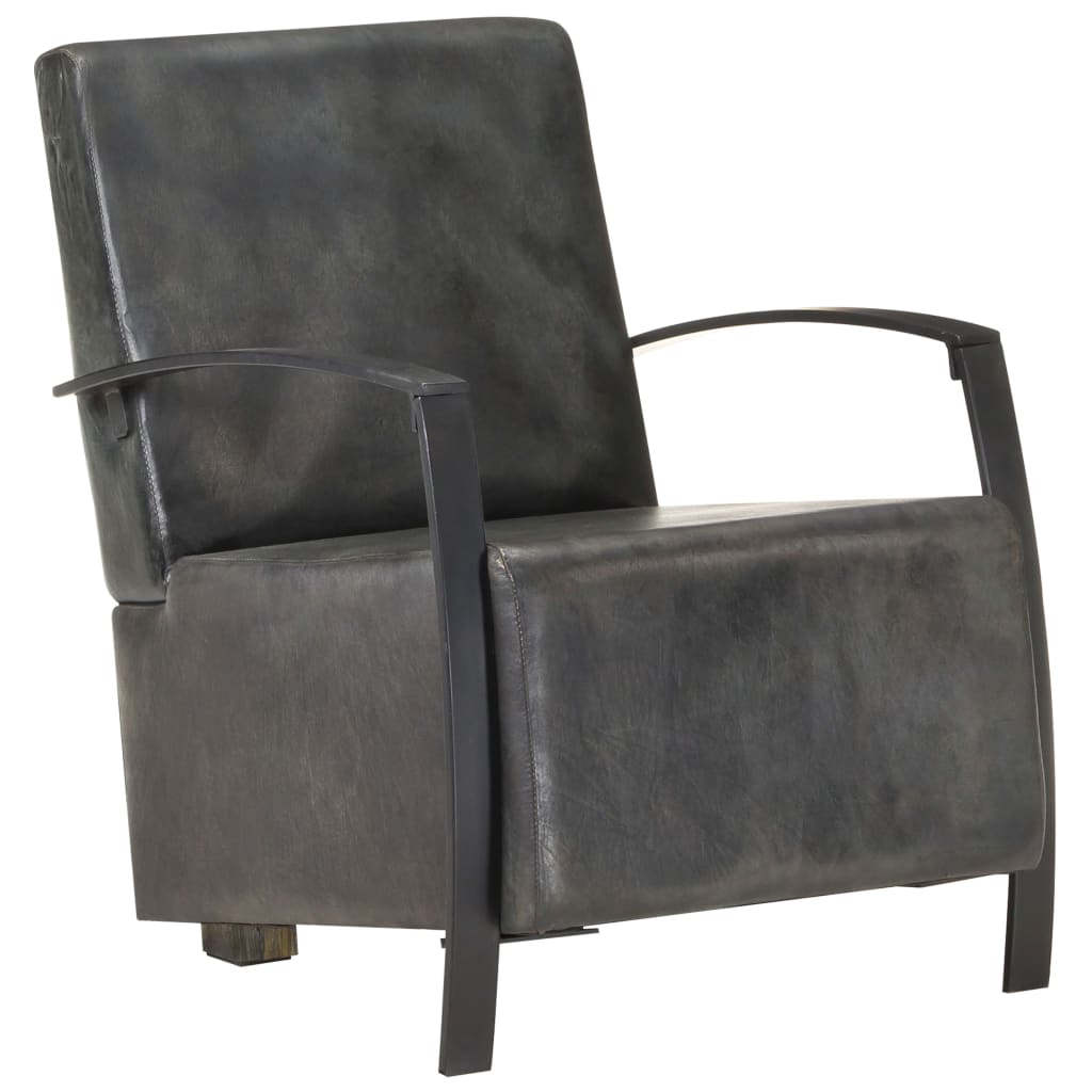 Fauteuil echt leer verweerd grijs