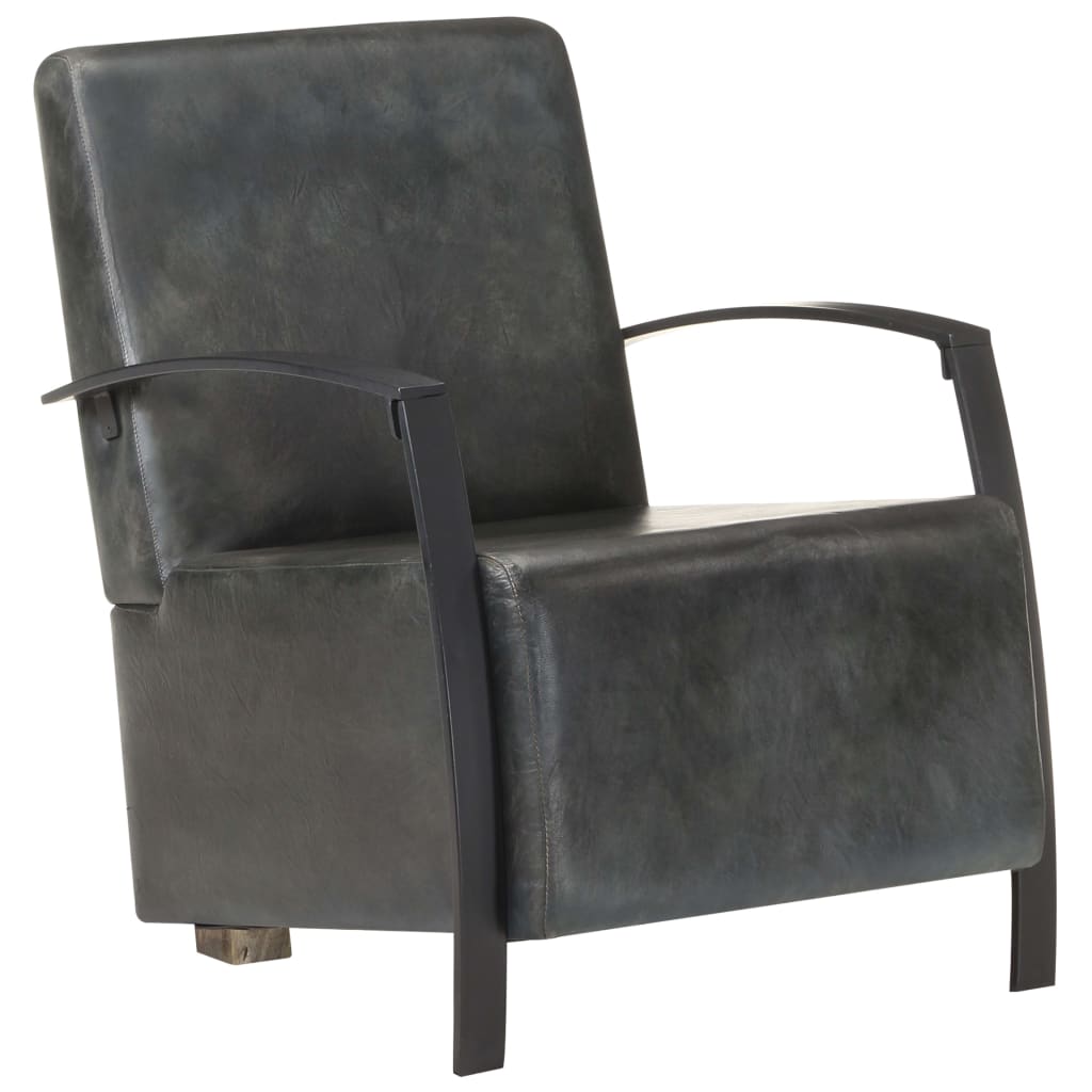 Fauteuil echt leer verweerd grijs